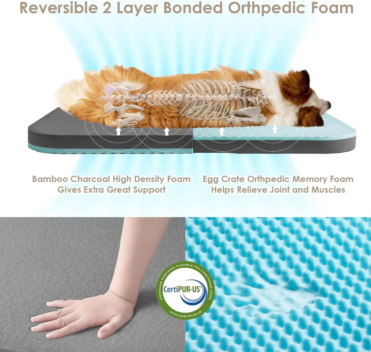 Foldable Orthopedic Memory Foam Pet Bed For Adults Waterproof Cover