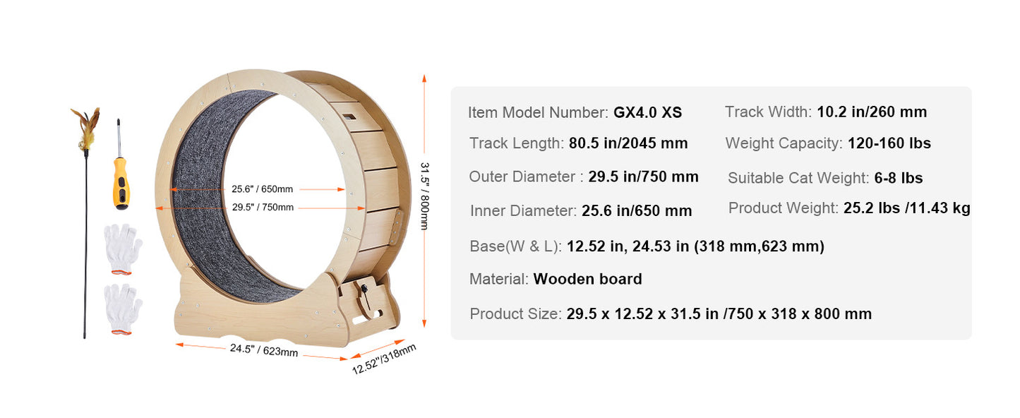 SucceBuy Wooden Cat Exercise Wheel With Detachable Carpet Teaser