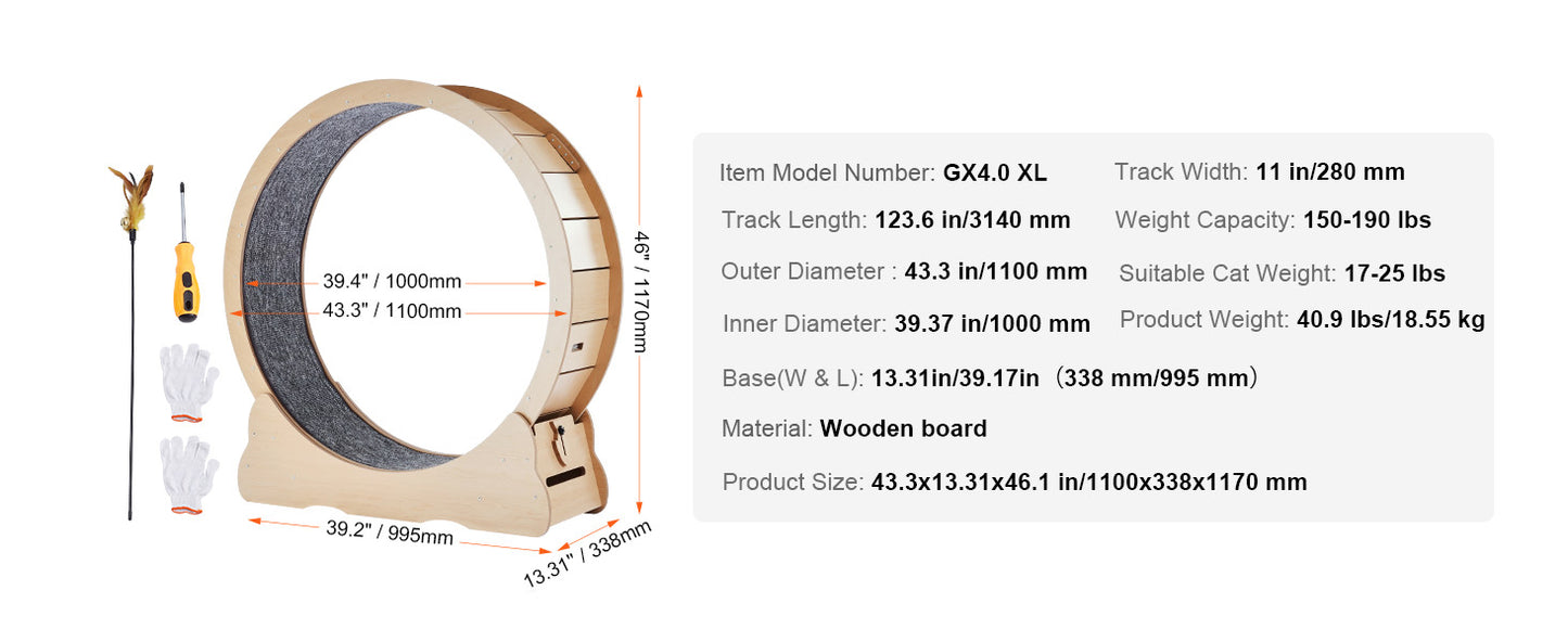 SucceBuy Wooden Cat Exercise Wheel With Detachable Carpet Teaser