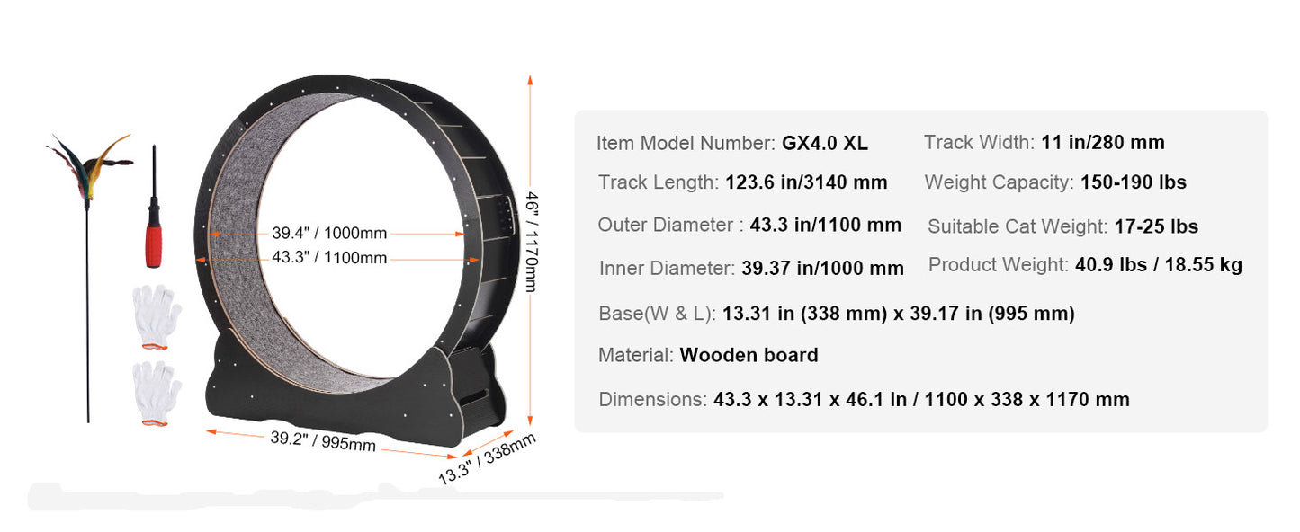 SucceBuy Wooden Cat Exercise Wheel With Detachable Carpet Teaser