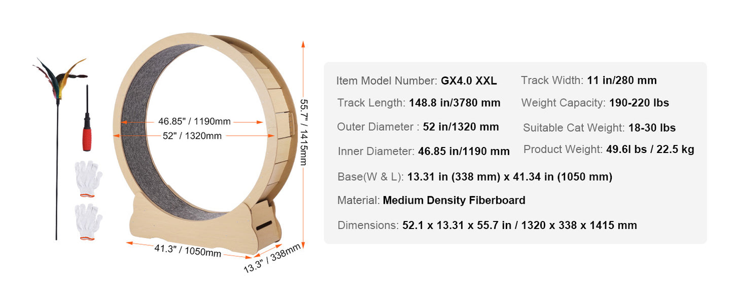 SucceBuy Wooden Cat Exercise Wheel With Detachable Carpet Teaser