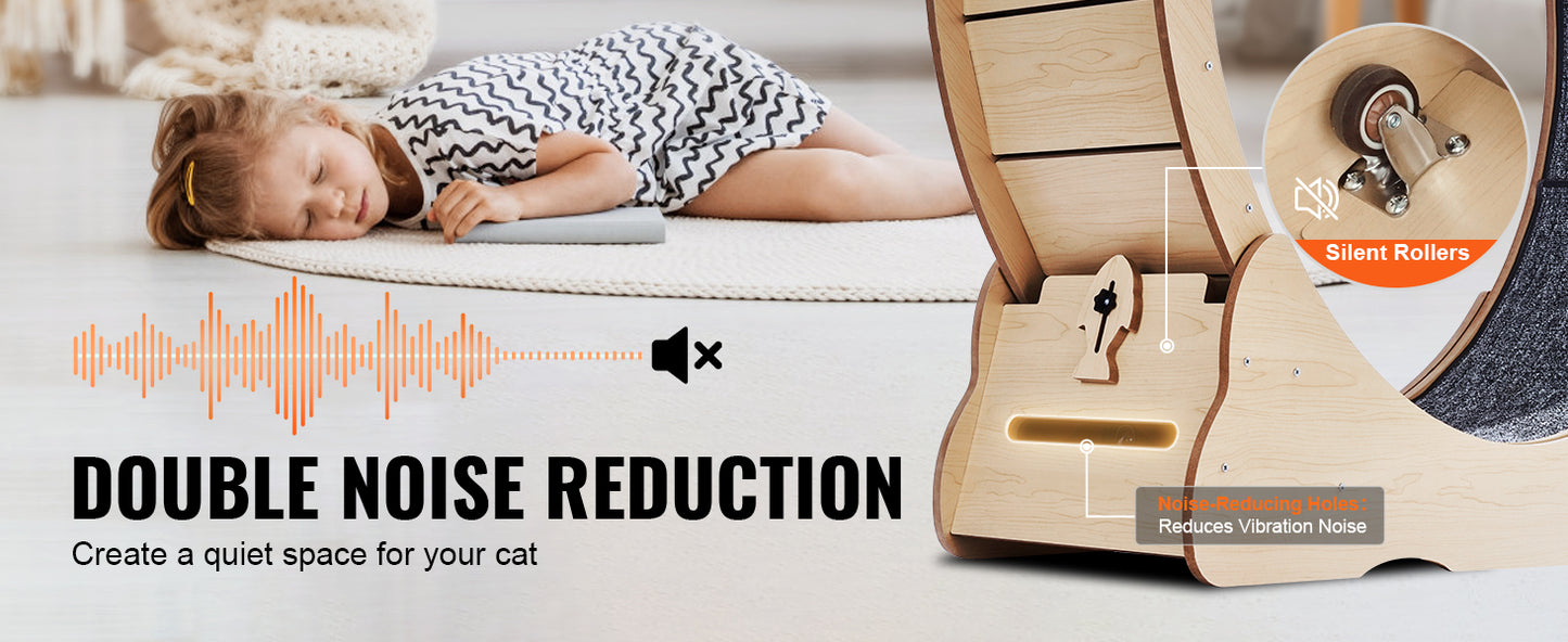 SucceBuy Wooden Cat Exercise Wheel With Detachable Carpet Teaser