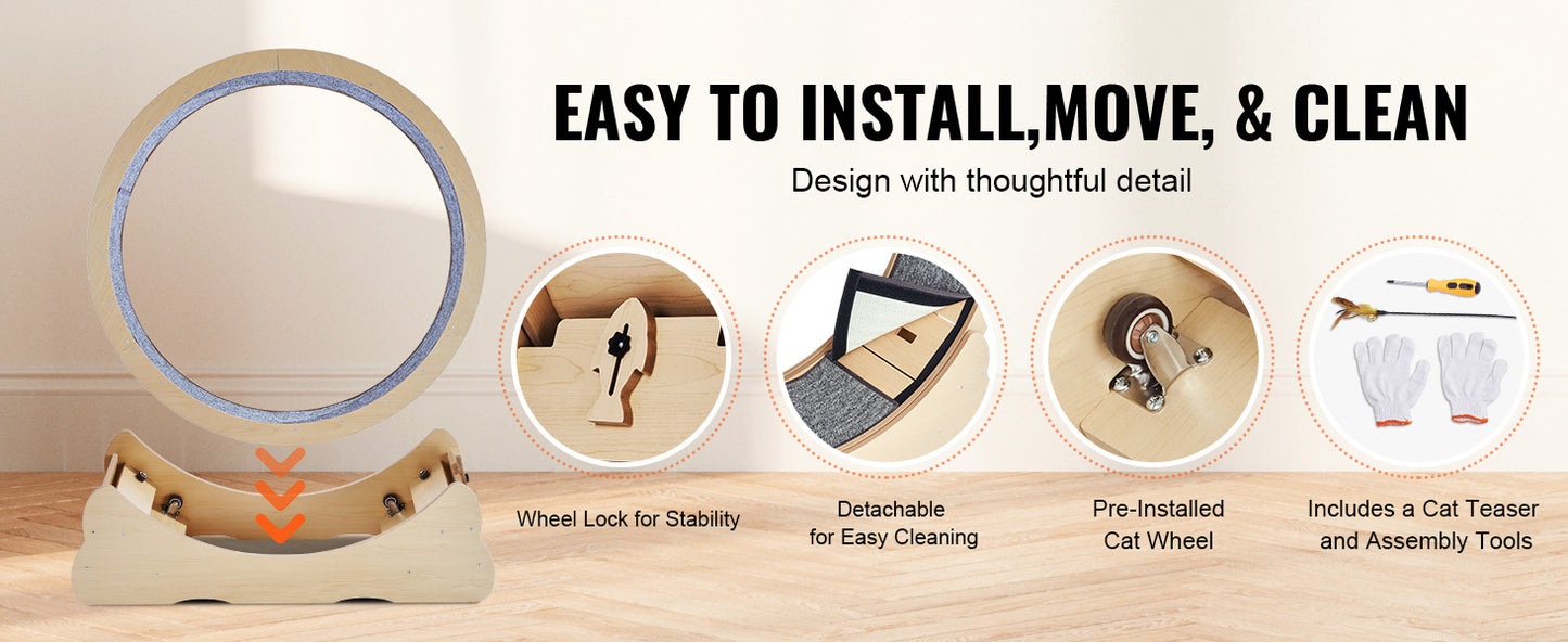 SucceBuy Wooden Cat Exercise Wheel With Detachable Carpet Teaser