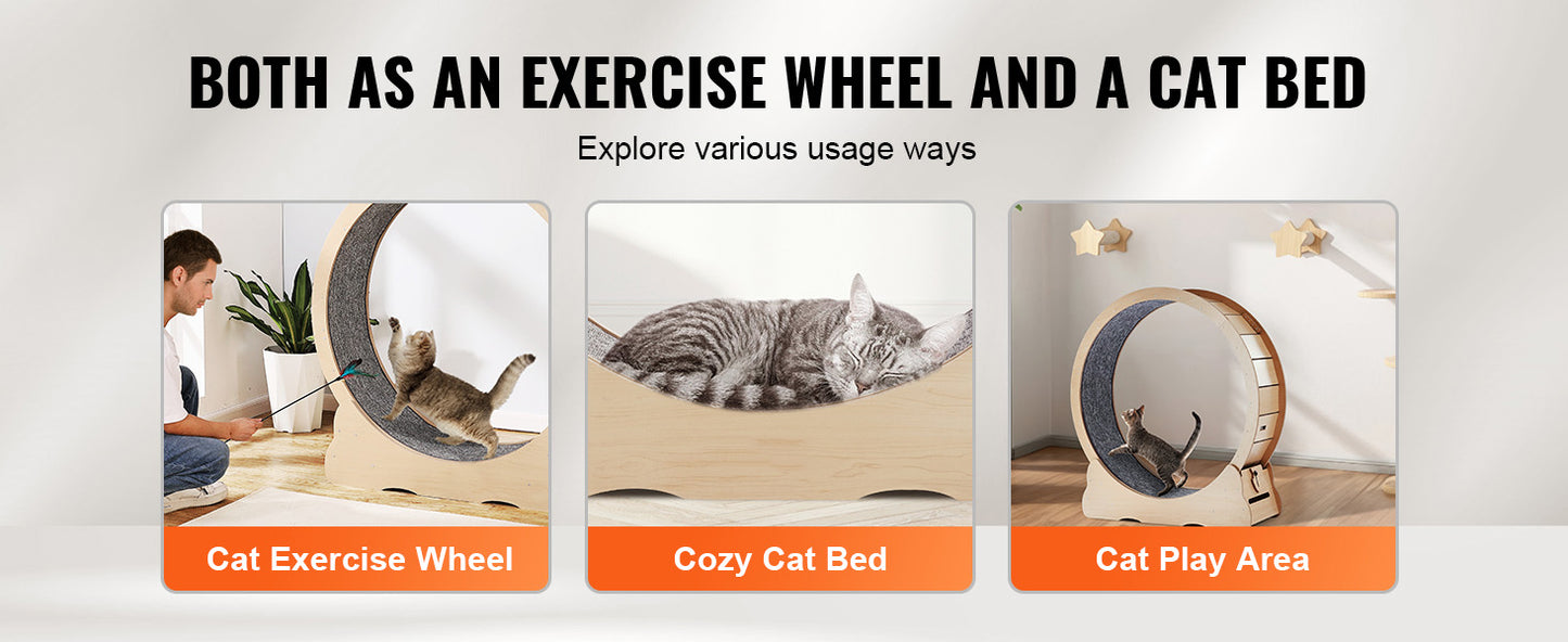 SucceBuy Wooden Cat Exercise Wheel With Detachable Carpet Teaser