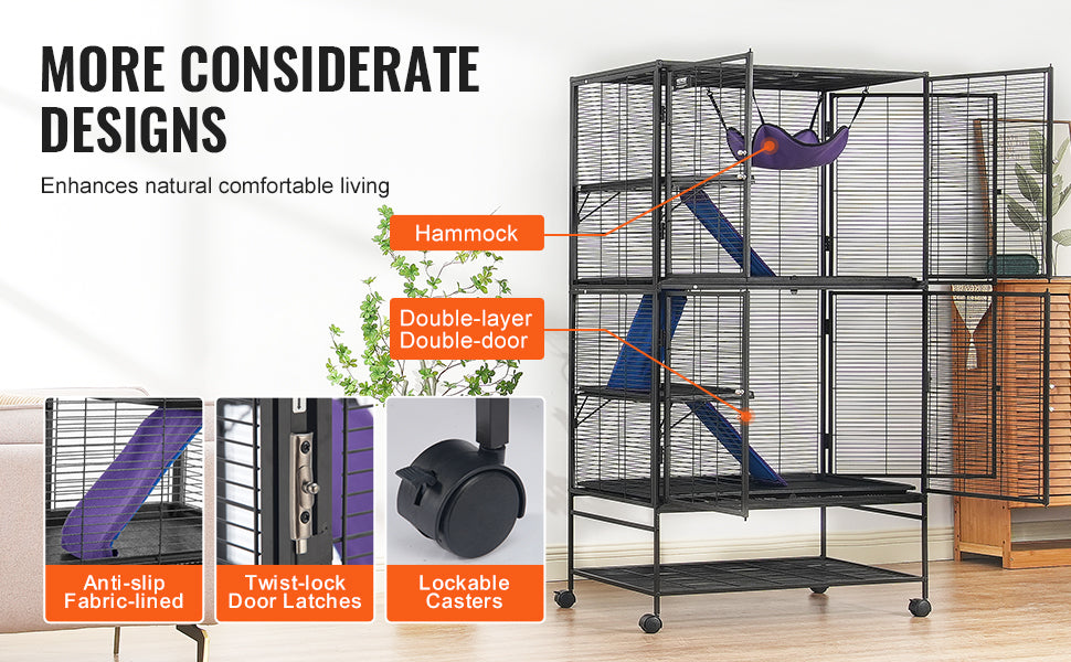 SucceBuy Large 4 Tier Rolling Metal Ferret Cage For Small Animals