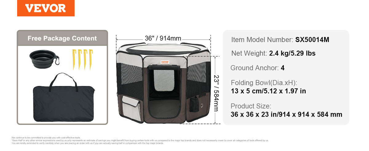 VEVOR Portable Foldable Pet Playpen Tent for Dogs and Cats