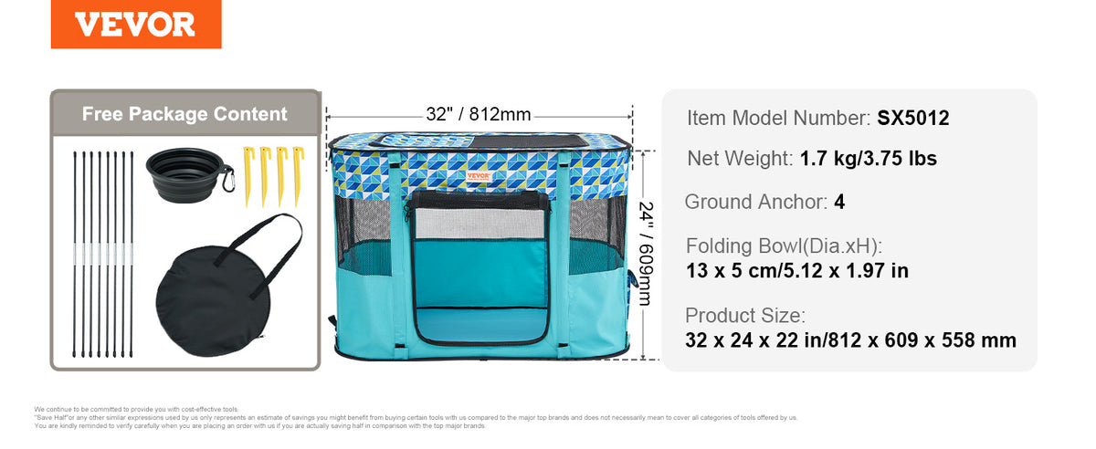VEVOR Portable Foldable Pet Playpen Tent for Dogs and Cats