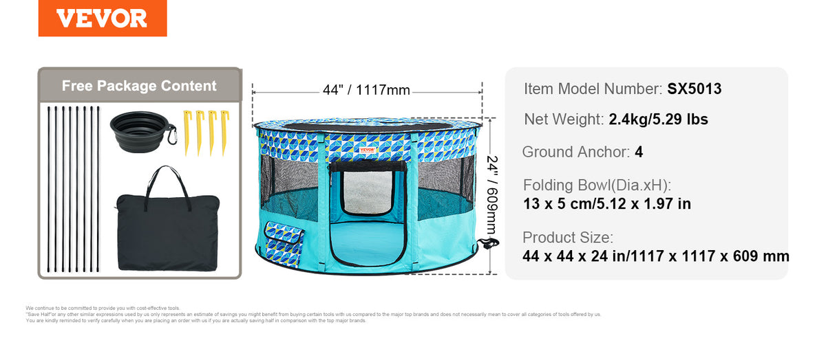 VEVOR Portable Foldable Pet Playpen Tent for Dogs and Cats