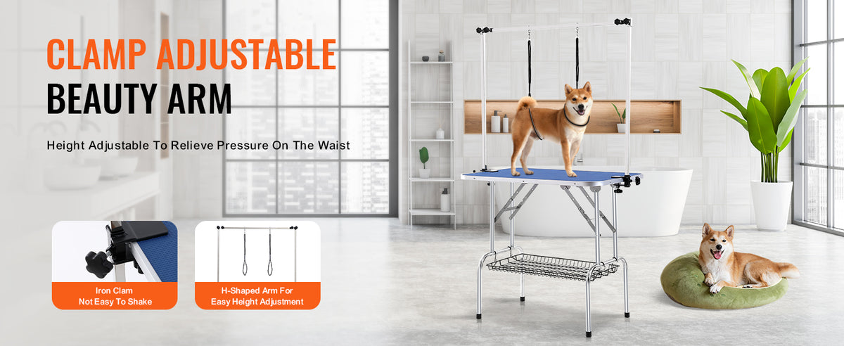 SucceBuy Foldable Pet Grooming Table With Two Grooming Arms