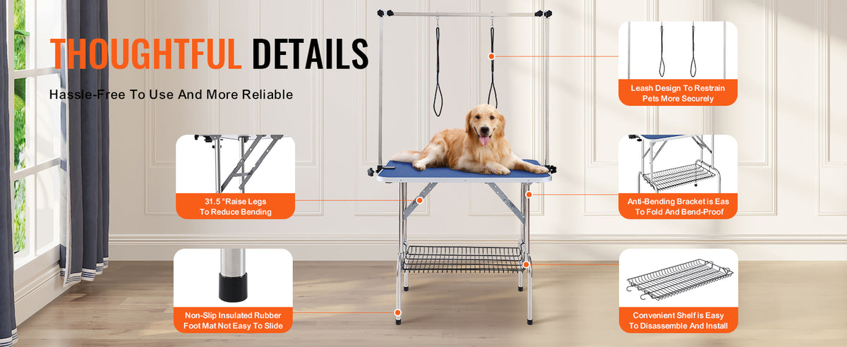SucceBuy Foldable Pet Grooming Table With Two Grooming Arms
